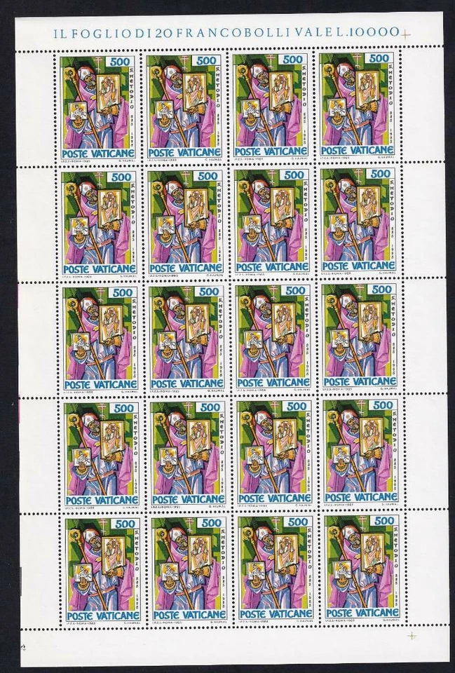 Vatican 1985 St Methodius 500ℓ , MNH pane of 20, sc#752  [157] - Image 1 of 1