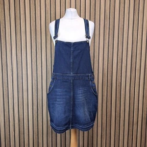 Fat Face Denim Dress Pinafore UK 16 Blue Pockets Above Knee - Picture 1 of 13