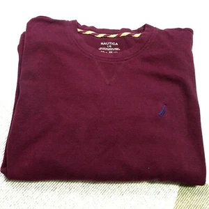 Nautica Men's Burgundy Long Sleeve Thermal Knit Sleepwear Logo Shirt Large - Picture 1 of 12