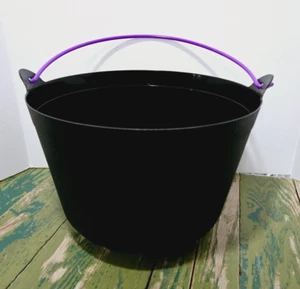 12.5 Inch Black with Purple Handle Plastic Witches Cauldron Halloween Decor Prop - Picture 1 of 4
