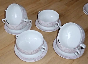 6 tazas de sopa con platillos - Frisia Castillo Gödens - blanco con borde rojo - Imagen 1 de 2