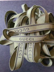 Authentic Gucci Green & Black Logo Ribbon Strand 72" x 5/8" 2 Yards - Picture 1 of 3