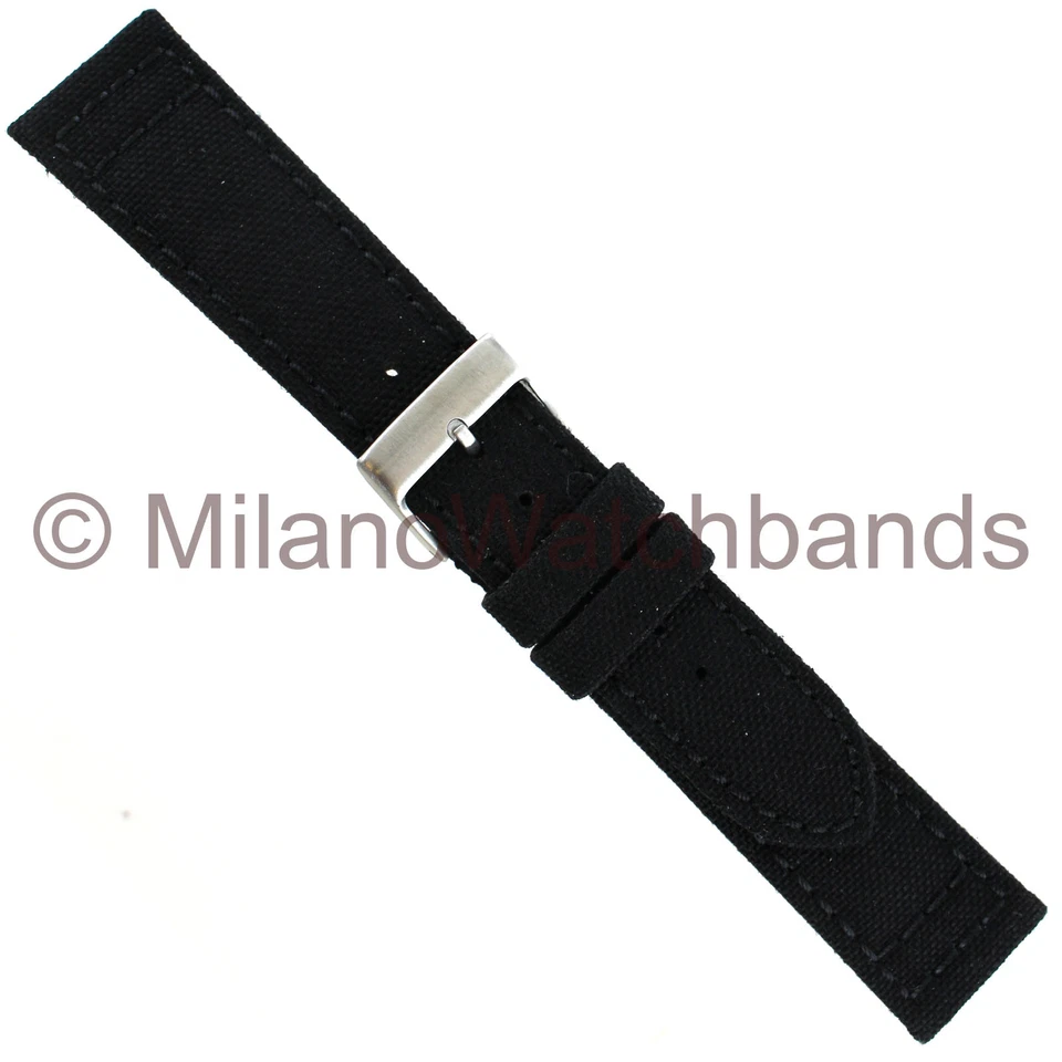 22mm Black Genuine Cordura Hadley Roma Padded Stitched Watch Band Strap Ms850