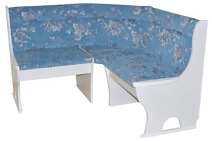 Truheneckbank 125x125 cm weiß / Blumen Stoff blau Küchenbank Esszimmerbank NEU - Bild 1 von 3