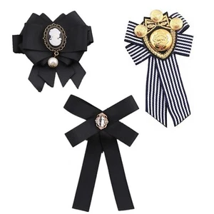 3 Pcs Women's Pre-tied Pin Neck Tie Ribbon Bowknot Beads Party Bow BroochBlack - Picture 1 of 6