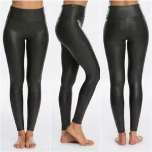 Spanx Faux Leather Leggings Womens Small Black Metallic Slimming Shaping Mobwife - Picture 1 of 10