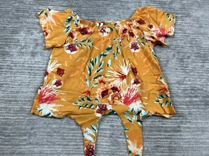 Miss LiLi Top Womens 1X Orange Floral Off Shoulder Tied Front Rayon - Picture 1 of 12