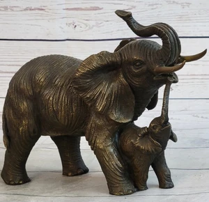 Mother  Baby Elephant Bronze Metal Sculpture Figurine Statue Figure Signed Art - Picture 1 of 10
