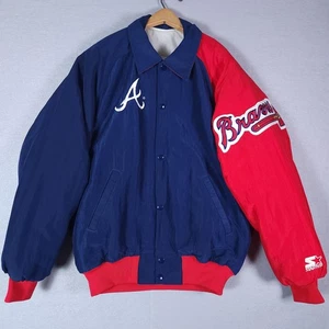 Vintage Atlanta Braves Jacket Mens Small Blue Red MLB Baseball Starter 90s - Picture 1 of 9