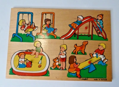 SIMPLEX Wooden Peg Puzzle "Children Playing  Playground" Made in Holland - Image 1 of 2