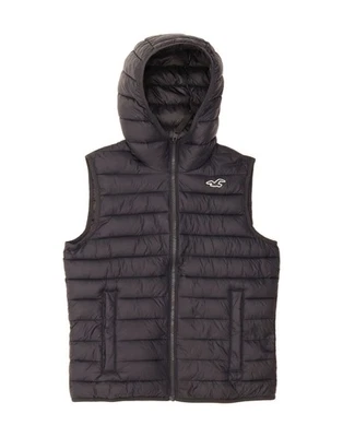 HOLLISTER Mens Hooded Padded Gilet UK 34 XS Black Polyester DR81 - Image 1 of 3