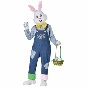 Happy Easter Bunny Rabbit Deluxe Mascot Overalls Adult Mens Costume Plus Size - Picture 1 of 5
