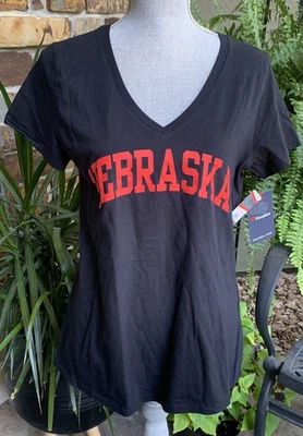 NWT Women's Fanatics Black Nebraska Huskers Basic Arch V-Neck T-Shirt Size M - Image 1 of 4