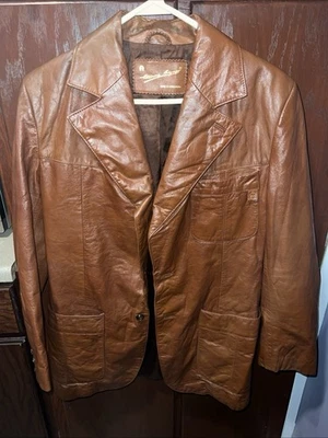 Vintage Etienne Aigner Leather Blazer Jacket Women’s 12 Taupe Gold Bit Hong Kong - Image 1 of 4