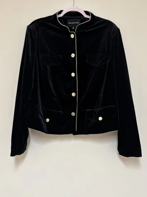 Chaqueta Who What Wear Forrada de Terciopelo Negra Talla Grande 2X Estilo Militar Borde Dorado Y2K Foto 1 de 4