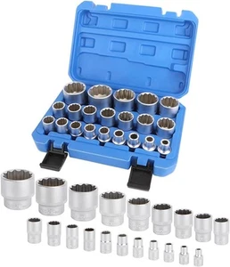 21tlg 1/2" Steckschlüssel Vielzahn Nuss Satz 8-36mm Stecknuss für 6 und 12 Kant - Bild 1 von 13