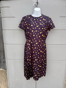 Vintage Handmade Pleated Dress Women Sz no Tag/fits Like Med Purple Yellow Dots - Picture 1 of 9