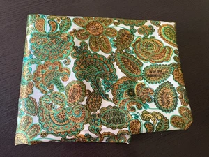 Vintage Retro Satin Stoff großflächig Paisley Blume Fächer grün/gold 3 Jahre - Bild 1 von 12