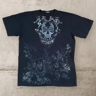 Vintage Y2K Brad Butter T Shirt Grunge Tattoo Skull Print Size XL Made In USA - Image 1 of 4