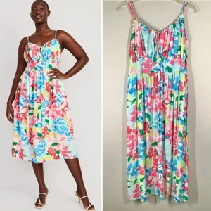 Old Navy Midikleid Aquarell Print XXL TALL ärmellos gesmokt Strand Urlaub - Bild 1 von 9