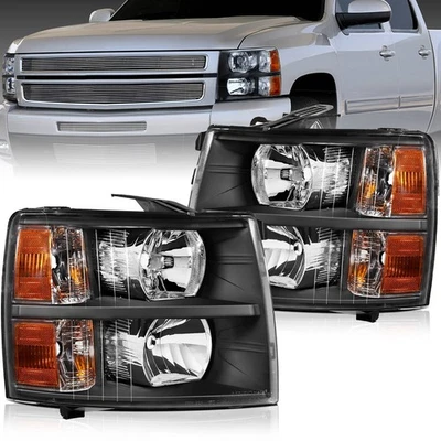 Black Headlights For 2007-2013 Chevy Silverado 1500 2500 3500HD Headlamp Sets - Image 1 of 4