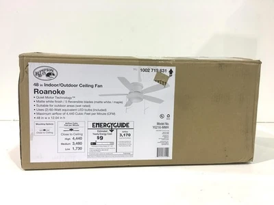 Hampton Bay Roanoke 48 in. LED Indoor/Outdoor Matte White Ceiling Fan New - Image 1 of 3
