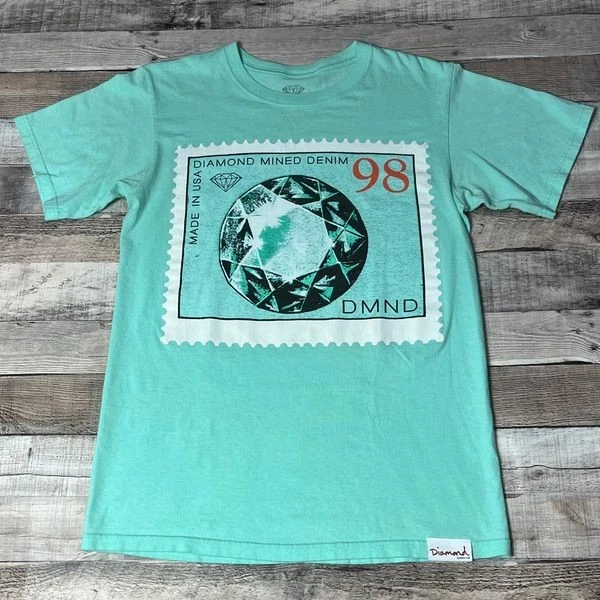 Camisa Diamond Supply pequena carimbo de pedra preciosa azul Tiffany 98 skatista streetwear - Imagem 1 de 4