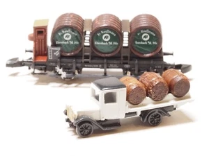 1999 Z-scale Marklin Museum old era wine barrel car and metal truck NIB - Picture 1 of 3