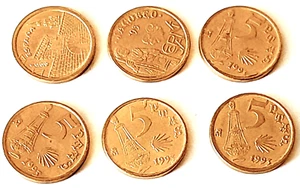 Münzlot 5 Spanische Peseten 1990er Jahre - 6 Stück - Bild 1 von 3