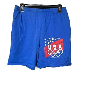 Vintage USA Olympics Spell Out Big Logo Above Knee Blue Shorts Official Licensed - Picture 1 of 5