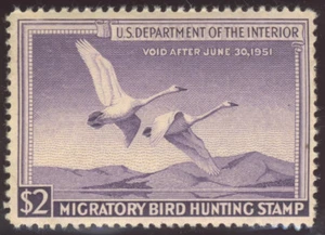 #1 RW17 DUCK STAMP 1950 Trumpeter Swans in Flight Hunting Permit CV $90 Mint MNH - Picture 1 of 2