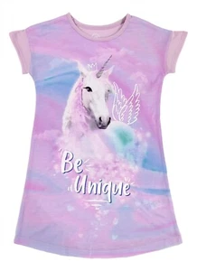 Unicorn Nightgown Girls Medium 7-8 Purple Gown Short Sleeve Pajama Shirt Gift - Picture 1 of 3
