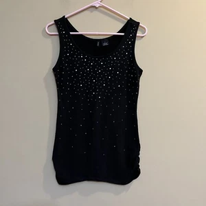New Directions Size Small Black Sparkle Gems Ruched Black Tank Top Knit - Picture 1 of 7