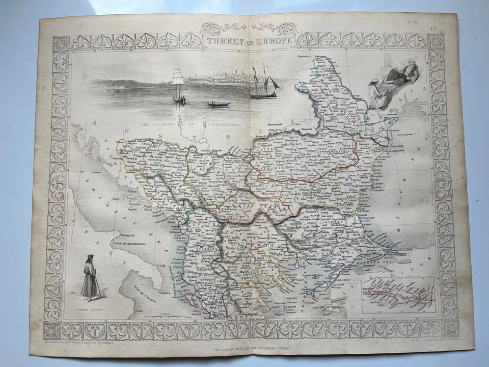 Antique map Turkey in Europe c1858 Tallis — 第 1/4 张图片