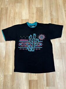 Vintage 90s Southwestern Aztec Arizona T Shirt Medium Cactus Turquoise A12