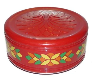 Vintage EMSA roter Kanister mit Retro Blumen Design Melamin W. Germany MCM geprägter Deckel - Bild 1 von 6