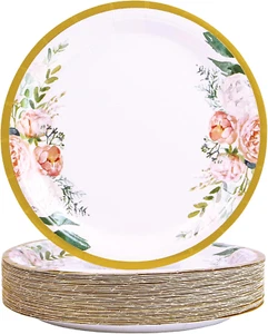 Paper Plates 7Inch Party Plates Disposable 50 Pcs Dinner Printed Dessert Plate P - Picture 1 of 7