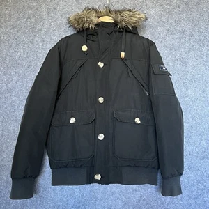 Penfield Mens Bomber Down Jacket Short With Hood Faux Fur Black Sz M Very Warm - Picture 1 of 24