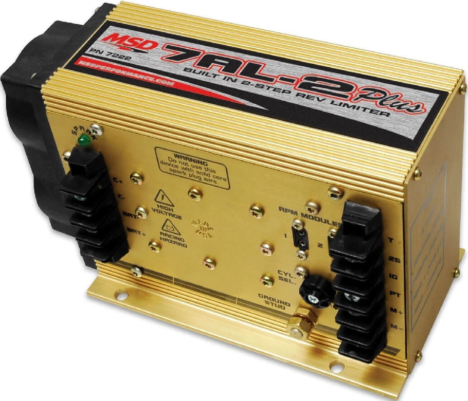 MSD 7AL-2 PLUS IGNITION CONTROL,BUILT IN 2-STEP REV LIMITER,GOLD,4/6/8 CYLINDER - Image 1 of 1