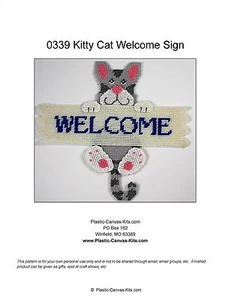 Kätzchen Katze Willkommensschild - Kunststoff Leinwand Muster oder Kit - Bild 1 von 1