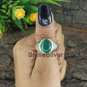 Malachite Gemstone 925 Sterling Silver Men's Signet Ring Size 8.5 US JN166 - Picture 1 of 4