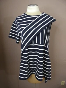 Goen. J Women's US 8 Striped One Sleeve Top Layered Asymmetric Cotton Blend Blue - Picture 1 of 8