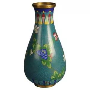 Antique Japanese Meiji Cloisonne Enameled Vase with Flowers C1920 - Picture 1 of 9