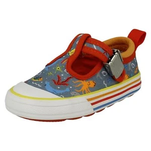 Jungen Clarks Freizeit T-Bar Canvas Turnschuhe, Foxing Fish T - Bild 1 von 10