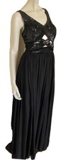 RACHEL GILBERT Black Sequin Bustier Bodice Silk Evening Bridesmaid Gown $1499 s8