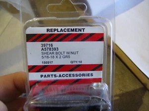 39716 578393 SBKNH10 SHEAR BOLT WITH NUT 5/16"-18 X 2  PACK OF 10 - Picture 1 of 2