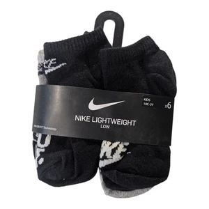 BBC-1 Nike Boys Lightweight No-show Socks 6 Pack Youth 5-7 White/Gray/Black - Picture 1 of 2
