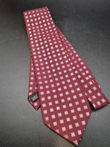 Vtg Pierre Cardin Men's Polyester Dress Tie - Burgundy with Beige Square Design - Picture 1 of 4
