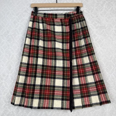 Falda envolvente vintage pequeña? 26" Cintura Tartán Lana Escocesa Plisada Flecos Preppy Kilt Años 60 Foto 1 de 4
