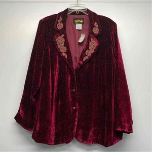 Bob Mackie Warable Art Women's Size 1X Red Embossed Beaded Button Up Jacket - Picture 1 of 10